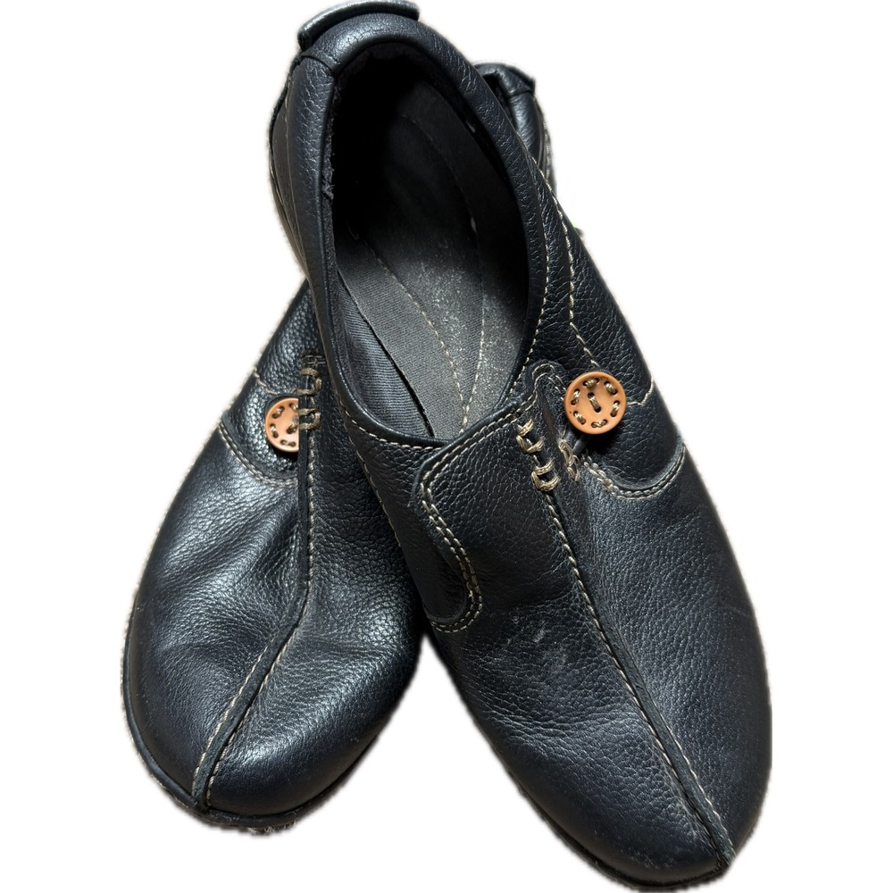 Vintage Clarks Women's Black Leather Comfort Slip On‎ Loafers Shoes Size 6.5
